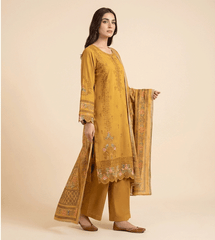 Mustard cotton 3 piece with embroidered border and sleeves