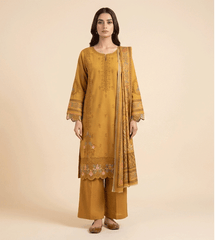 Mustard cotton 3 piece with embroidered border and sleeves