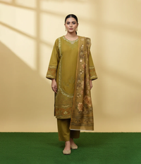 Mustard cotton 3 piece with minimal embroidery work