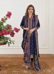 Navy Blue Floral Kashmiri Resham Work Straight Suit
