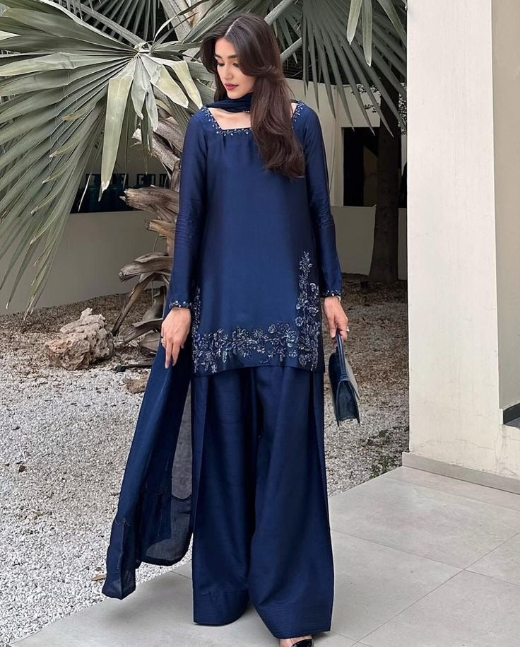 Navy Silk Resham Co-ord
