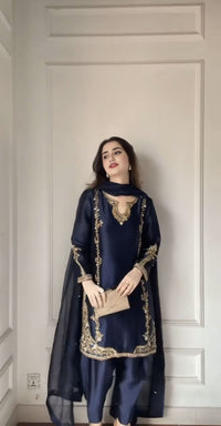 Navy Tilla Raw-Silk Set