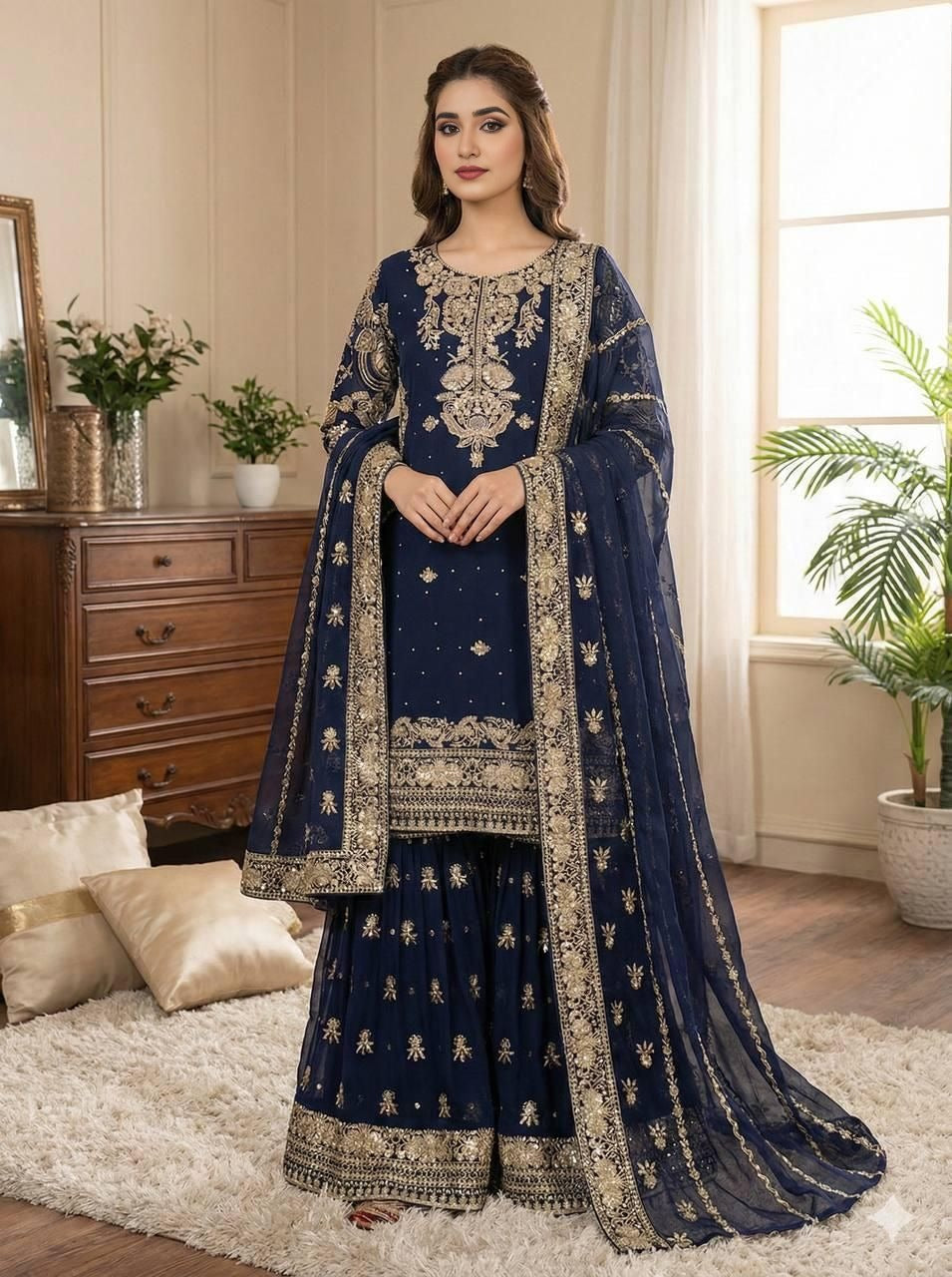 Navy Zari Work Gharara