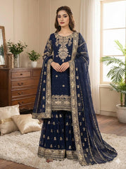 Navy Zari Work Gharara