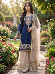 Navy Zari Work Gharara