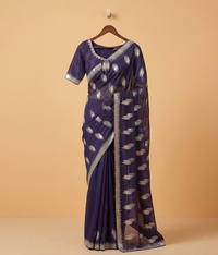 Navy Geometric Sequin Patterns Crinkle Chiffon