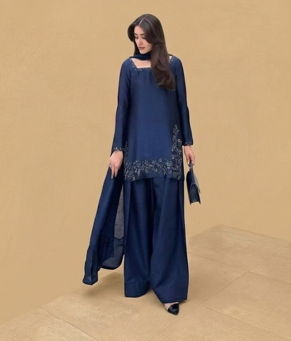 Navy Silk Resham Co-ord