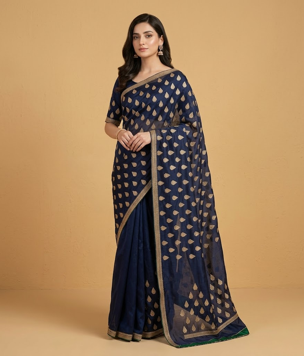 Navy Tilla Butti Saree