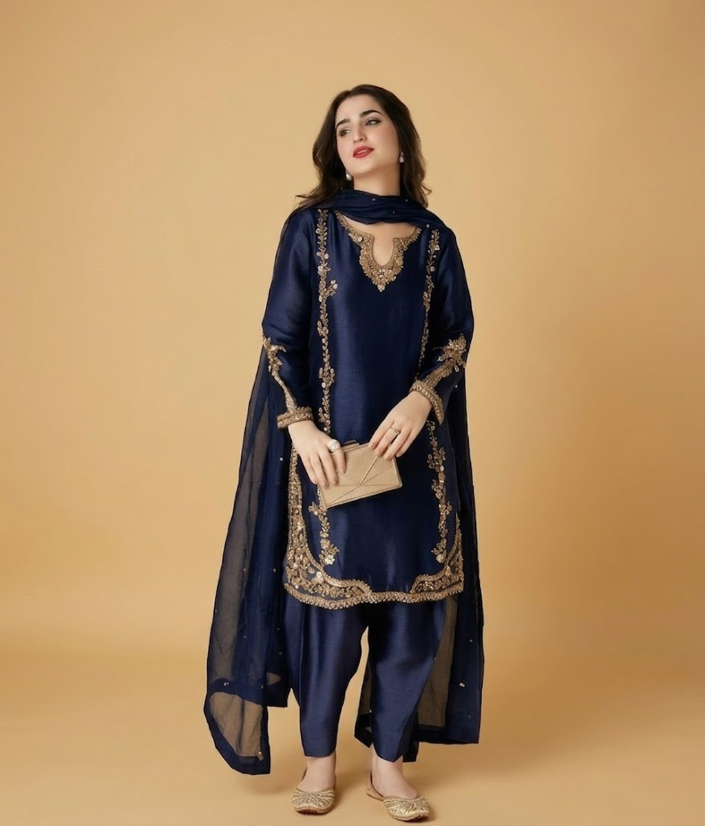 Navy Tilla Raw-Silk Set