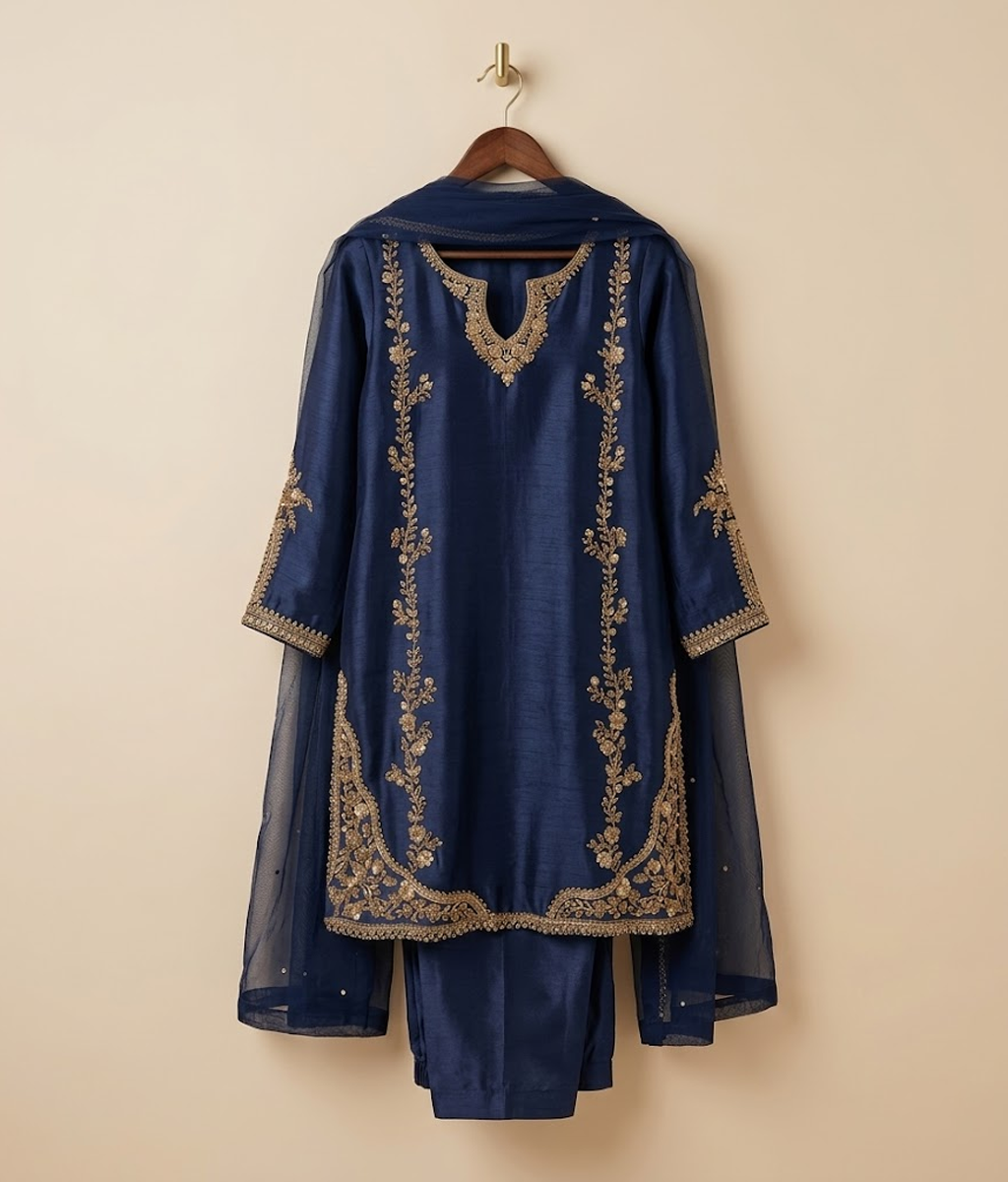 Navy Tilla Raw-Silk Set