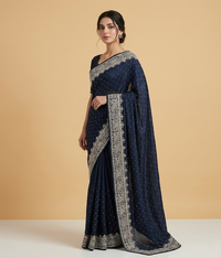 Navy Tilla Work Tissue Silk Saree