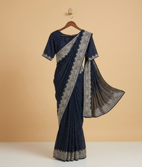 Navy Tilla Work Tissue Silk Saree
