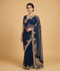 Navy Zardozi Tissue Silk Saree