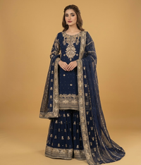Navy Zari Work Gharara