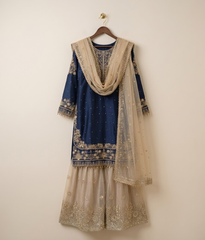 Navy Zari Work Gharara