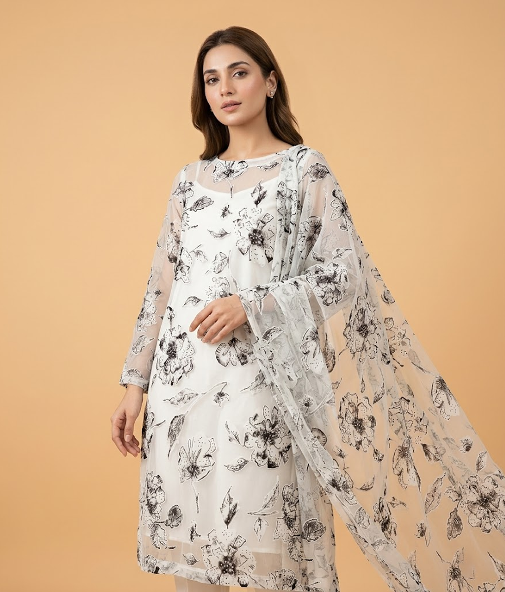 Offwhite Raw Silk 2 Piece Shirt and Dupatta