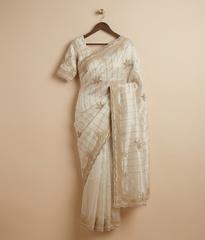 Offwhite and Gold Dust Tissue Silk Saree