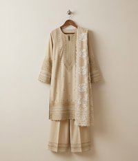 Offwhite embroidered cotton 3 piece suit