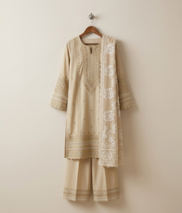 Offwhite embroidered cotton 3 piece suit