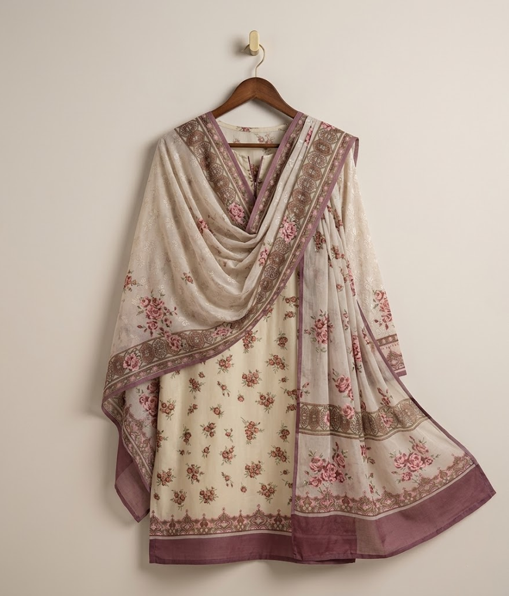 Offwhite floral Palachi 2 Piece Shirt and Dupatta