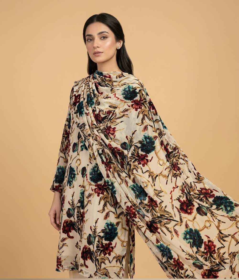 Offwhite multicolored printed Palachi 2 Piece Shirt and Dupatta