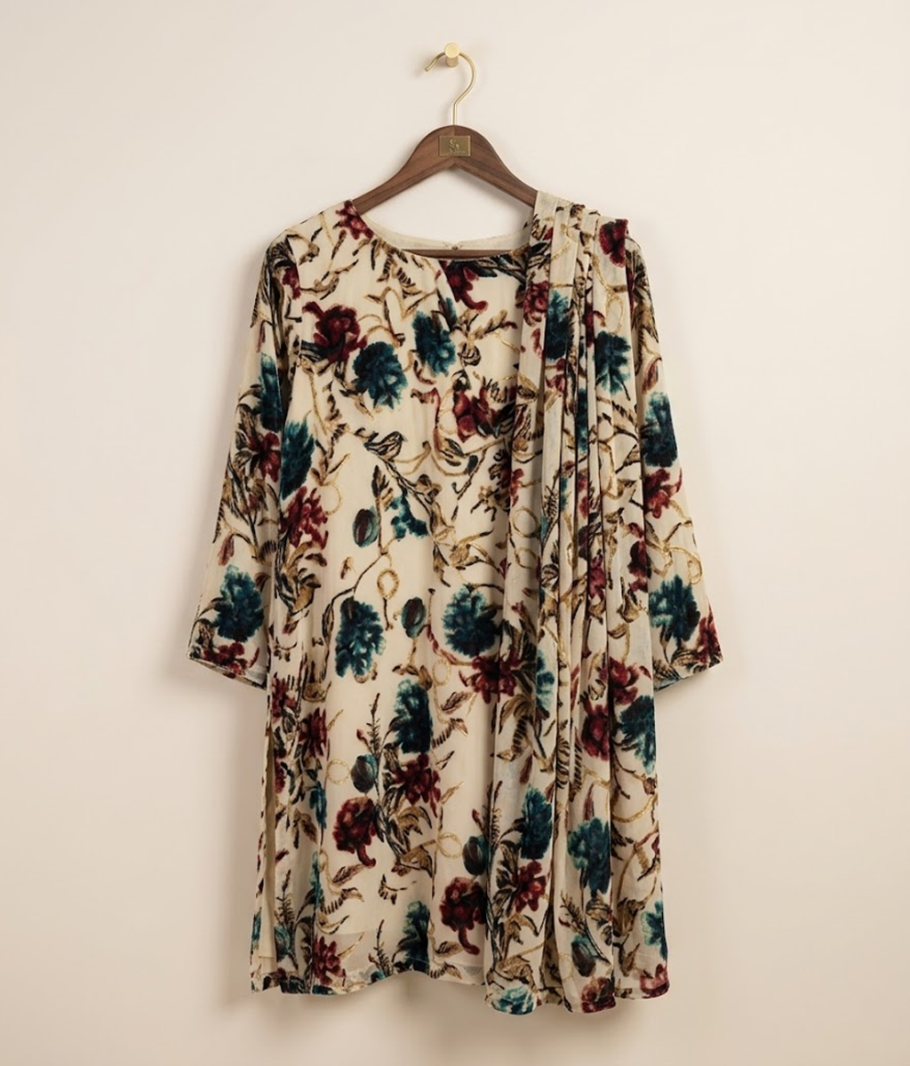 Offwhite multicolored printed Palachi 2 Piece Shirt and Dupatta