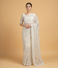 Offwhite sequin net saree