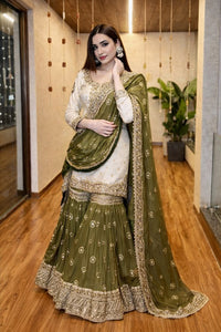 Olive Green Tilla Gharara
