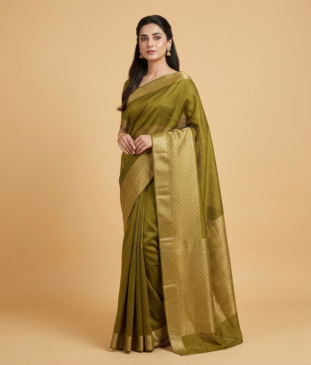 Olive Banarsi saree