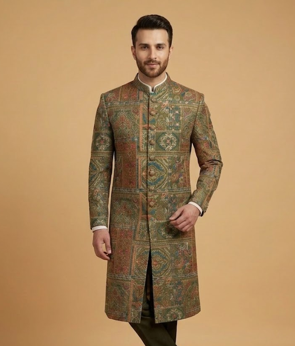 Olive Mulit-Block Jamawar Dulha House