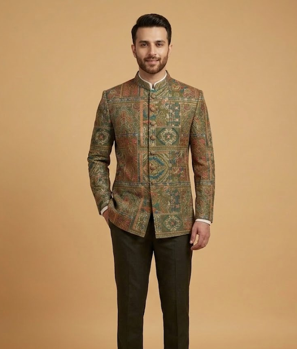 Olive Mulit-Block Jamawar Dulha House