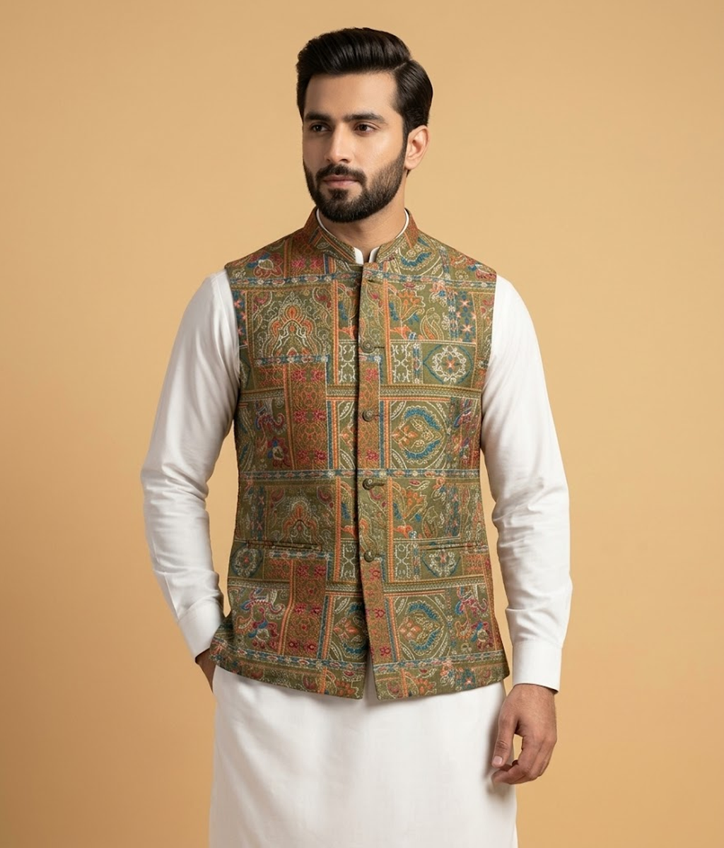 Olive Mulit-Block Jamawar Dulha House