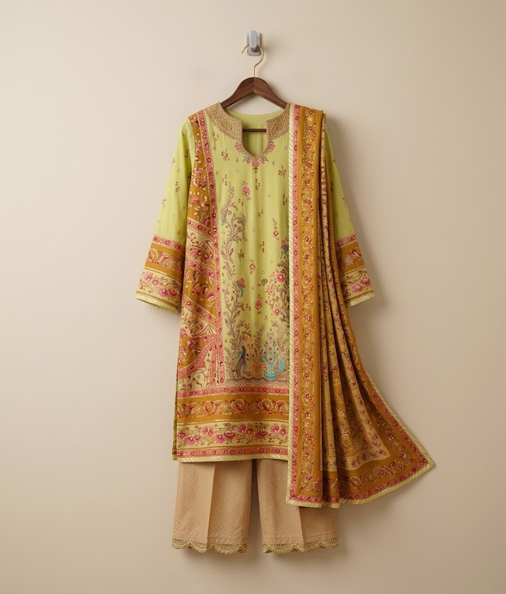 Olive Mustard Zardozi & Resham Embroidered Culotte Suit
