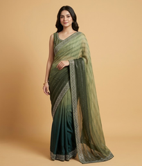 Olive Striped Sequin Saree