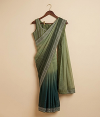 Olive Striped Sequin Saree
