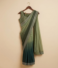 Olive Striped Sequin Saree