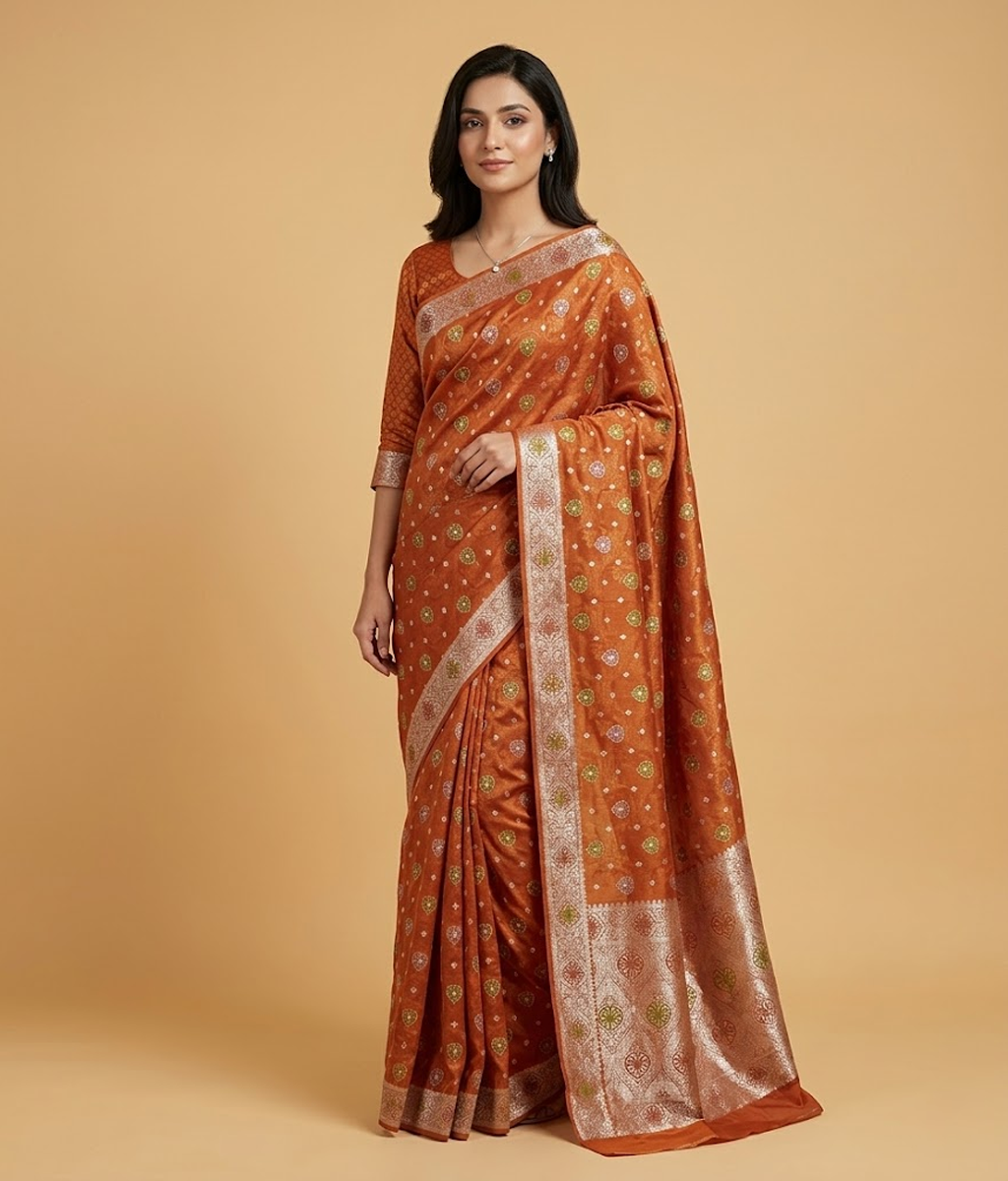 Orange Banarsi saree