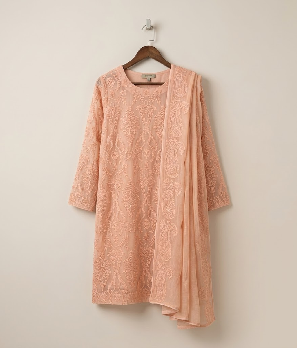 Ornate Mesh Chiffon 2 Piece Shirt and Dupatta