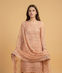 Pale Orange Chiffon 2 Piece Shirt and Dupatta