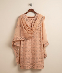 Pale Orange Chiffon 2 Piece Shirt and Dupatta