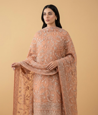 Pale orange Lattice Jaal Chiffon 2 Piece