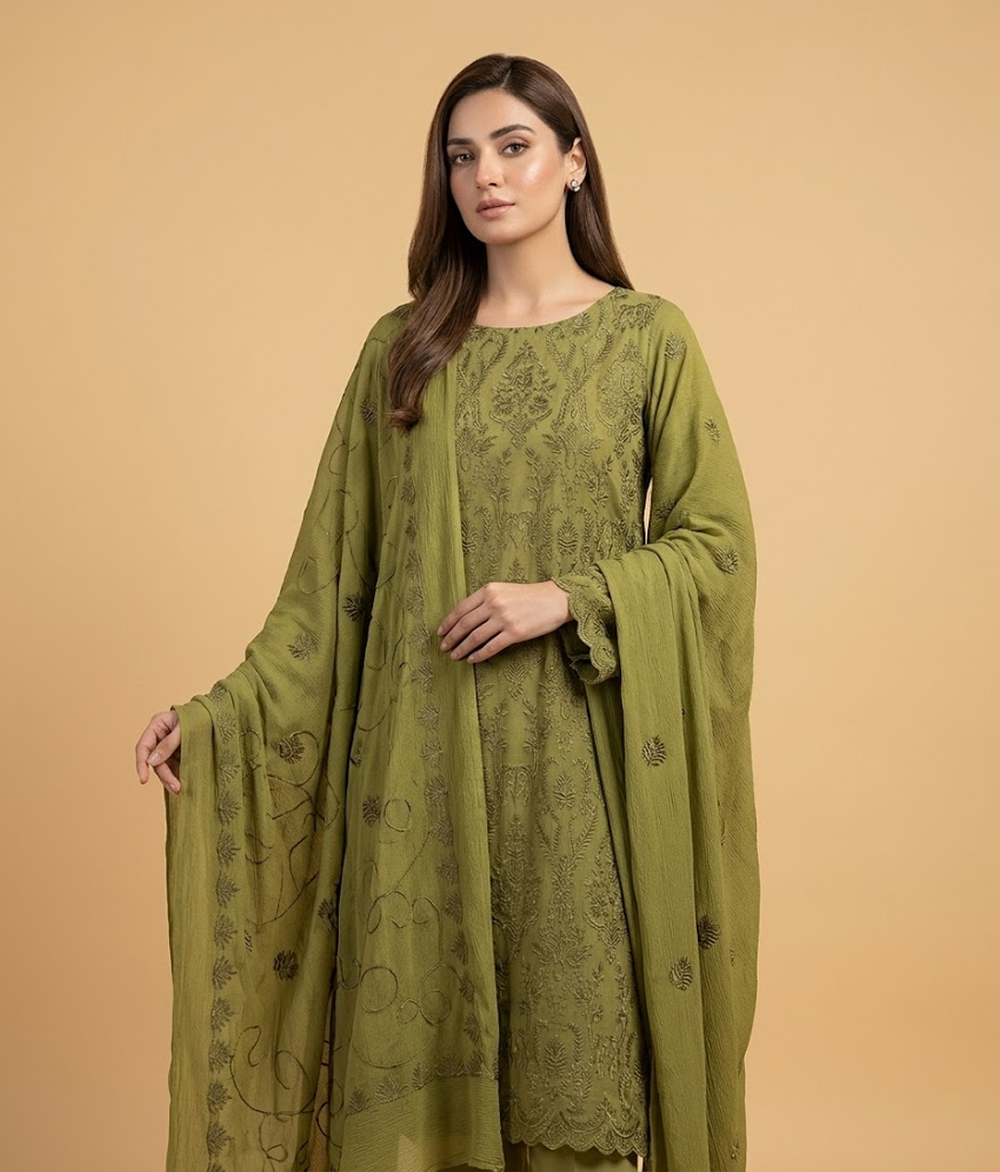 Parrot Green Chiffon 2 Piece Shirt and Dupatta