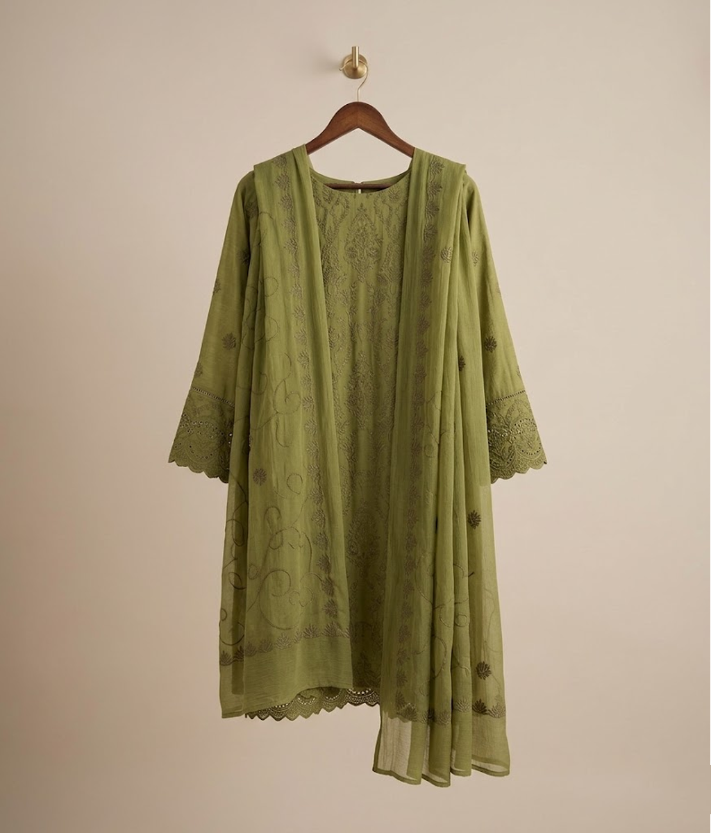 Parrot Green Chiffon 2 Piece Shirt and Dupatta