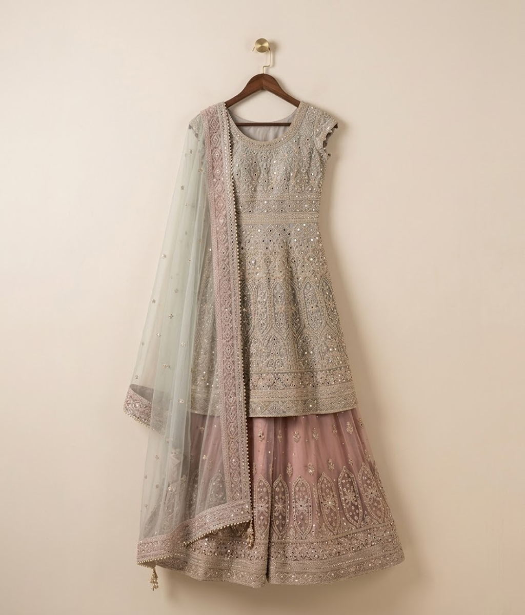 Pastel Mint Embellished Gharara