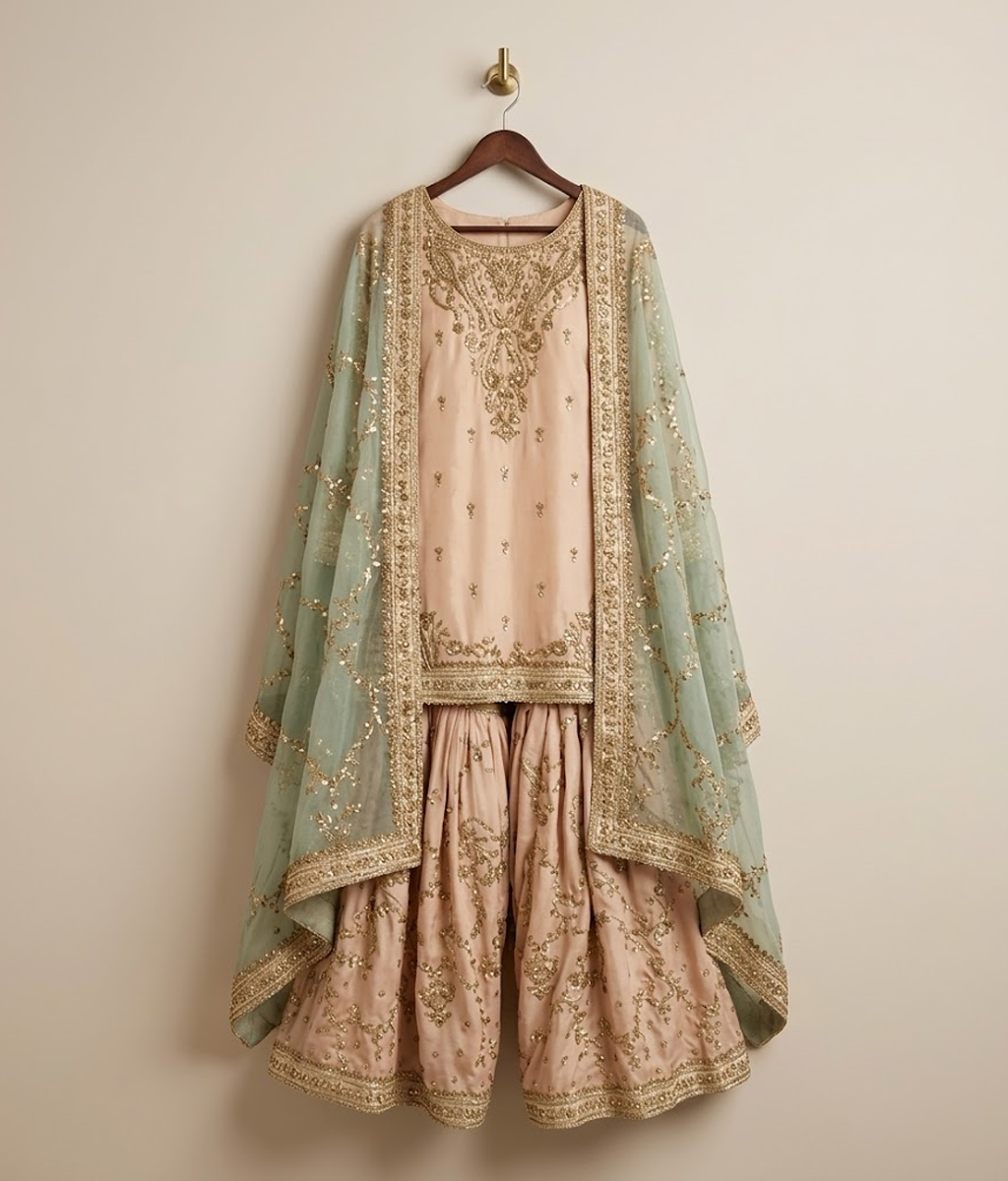 Pastel Pink Zardozi Gharara