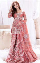 Peach Embroidered Net Gharara