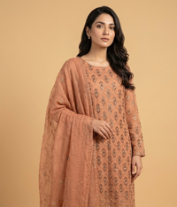 Peach Chiffon 2 Piece Shirt and Dupatta