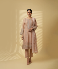 Peach Cotton Embroidered 3 Piece Suit