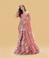 Peach Embroidered Net Gharara