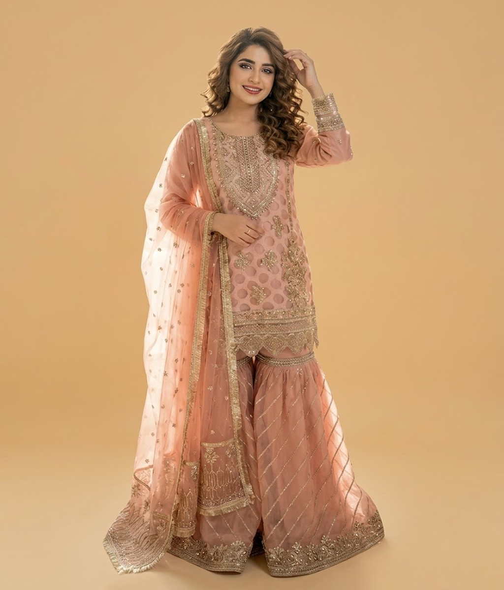 Peach Nude Gota Patti & Zari Detailed Gharara
